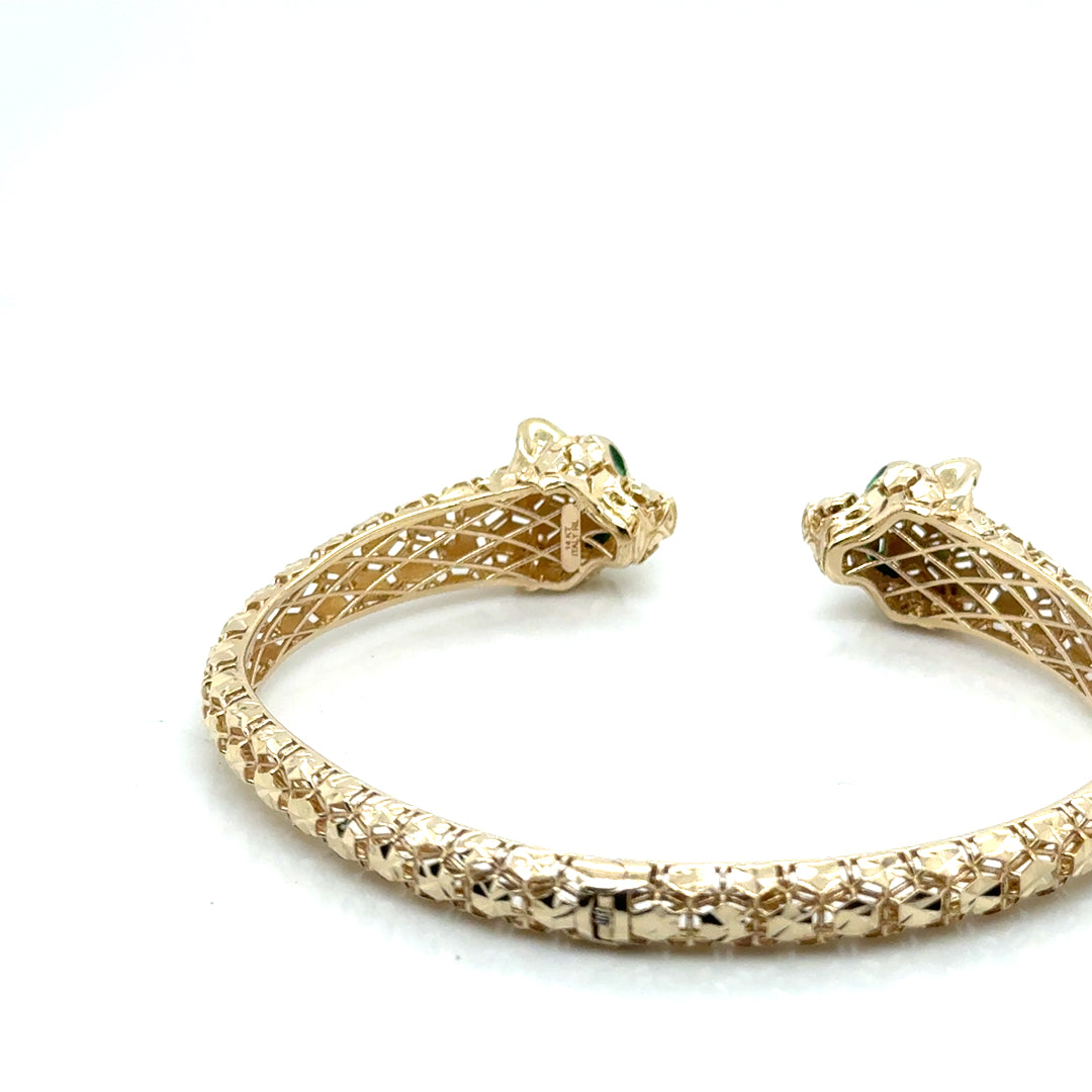 New 14k Yellow Gold with Green Emerald Eyes Italy Bracelet