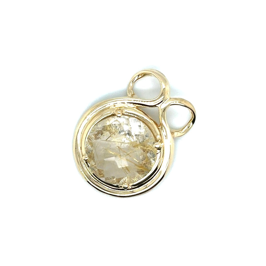 New 14k Yellow Gold 12.50 CT Natural Rutilated Quartz Pendant
