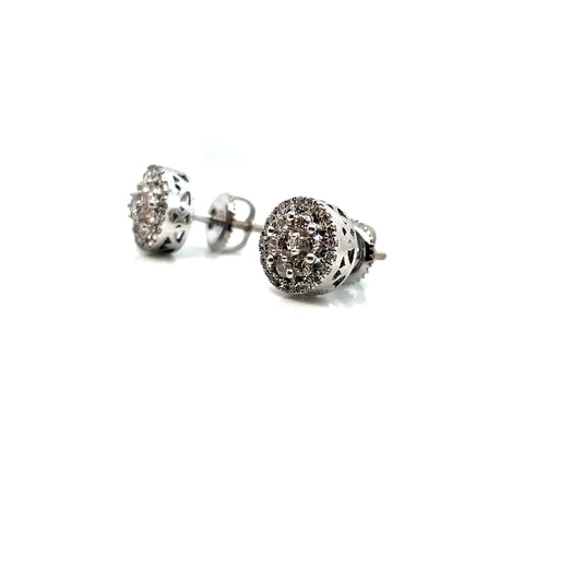 10k White Gold Circle 1 CT TW White Diamonds Earrings