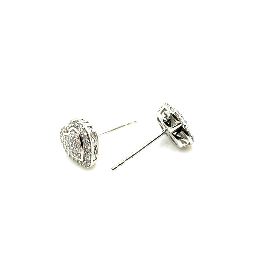 14k White Gold 1.30 CT TW Diamond Heart Earrings