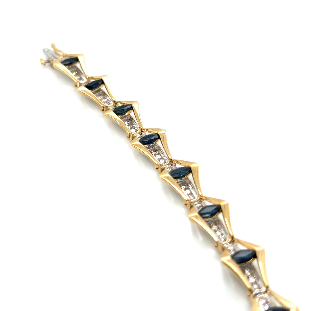 New 14k Yellow Gold Genuine Sapphire and 1.70 CT TW Diamonds Bracelet