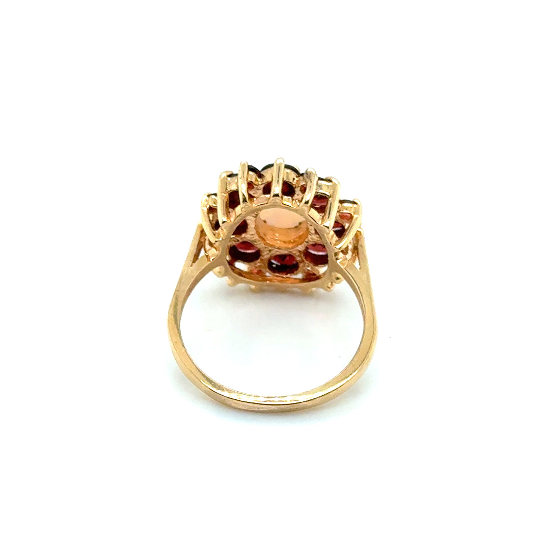 New 14k Yellow Gold Opal & Mozambique Garnet & Pink Tourmaline Ring