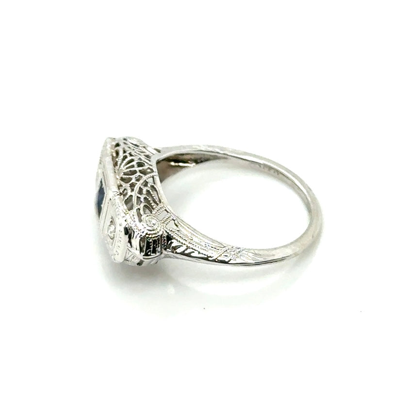 Antique 14k White Gold Sapphire and Diamond Ring