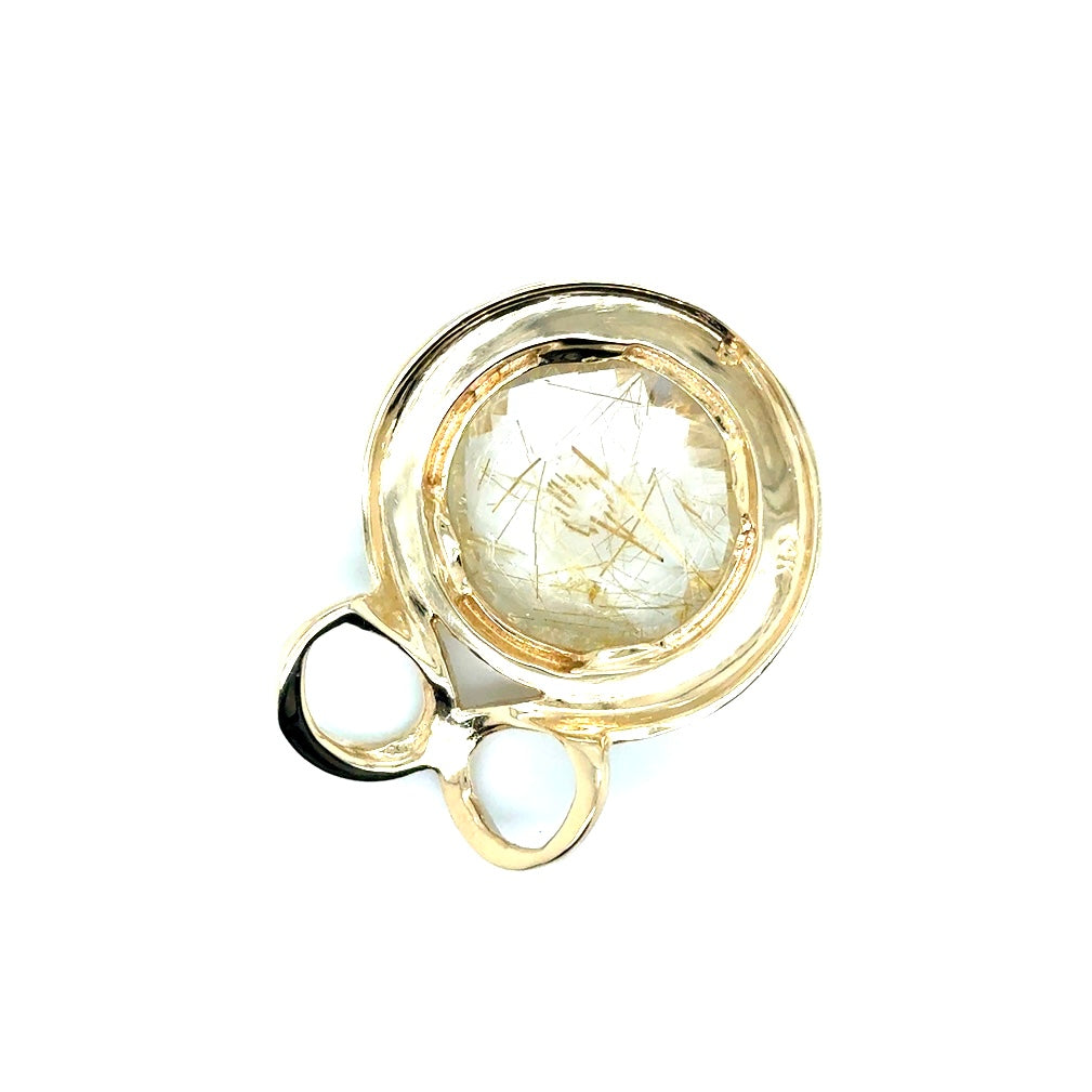 New 14k Yellow Gold 12.50 CT Natural Rutilated Quartz Pendant