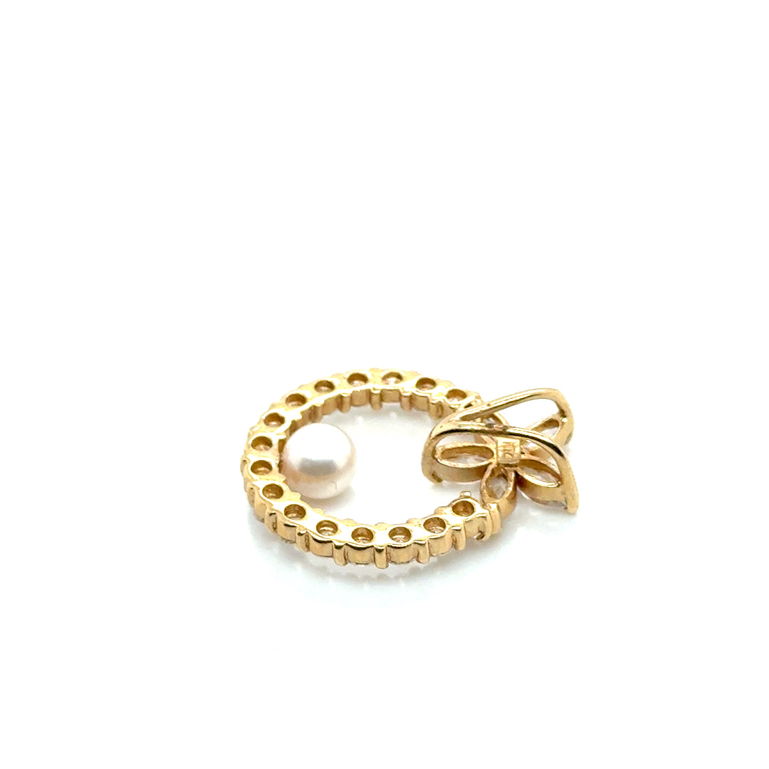 14k Yellow Gold Pearl and Cubic Zirconia Pendant