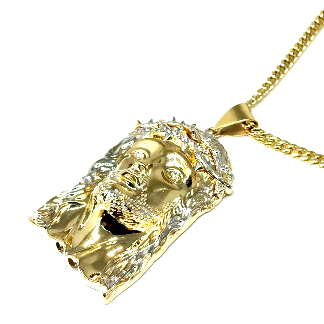 New 14k Yellow Gold Jesus Pendant with Cubic Zirconia