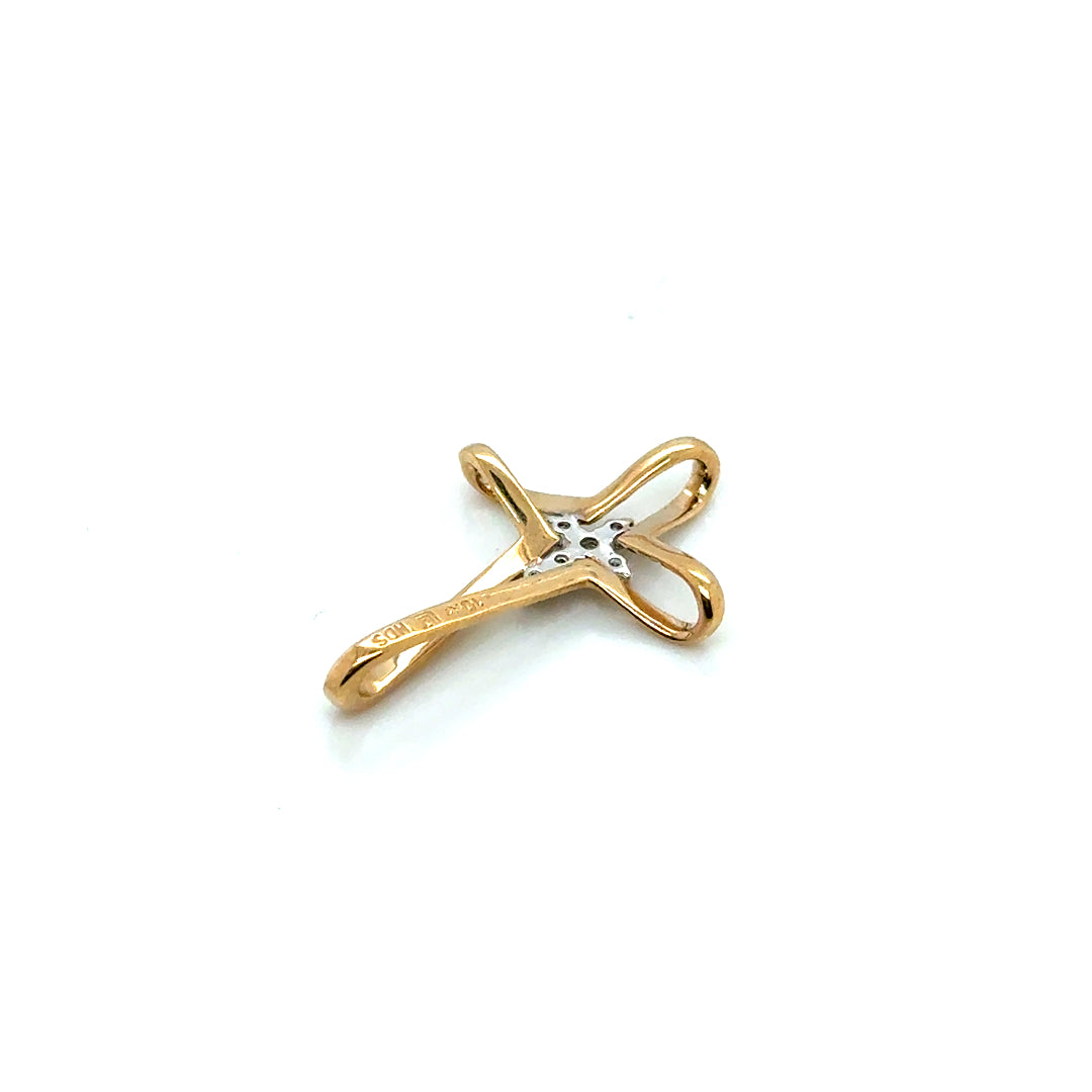 New 14k Yellow Gold Diamond Cross Pendant