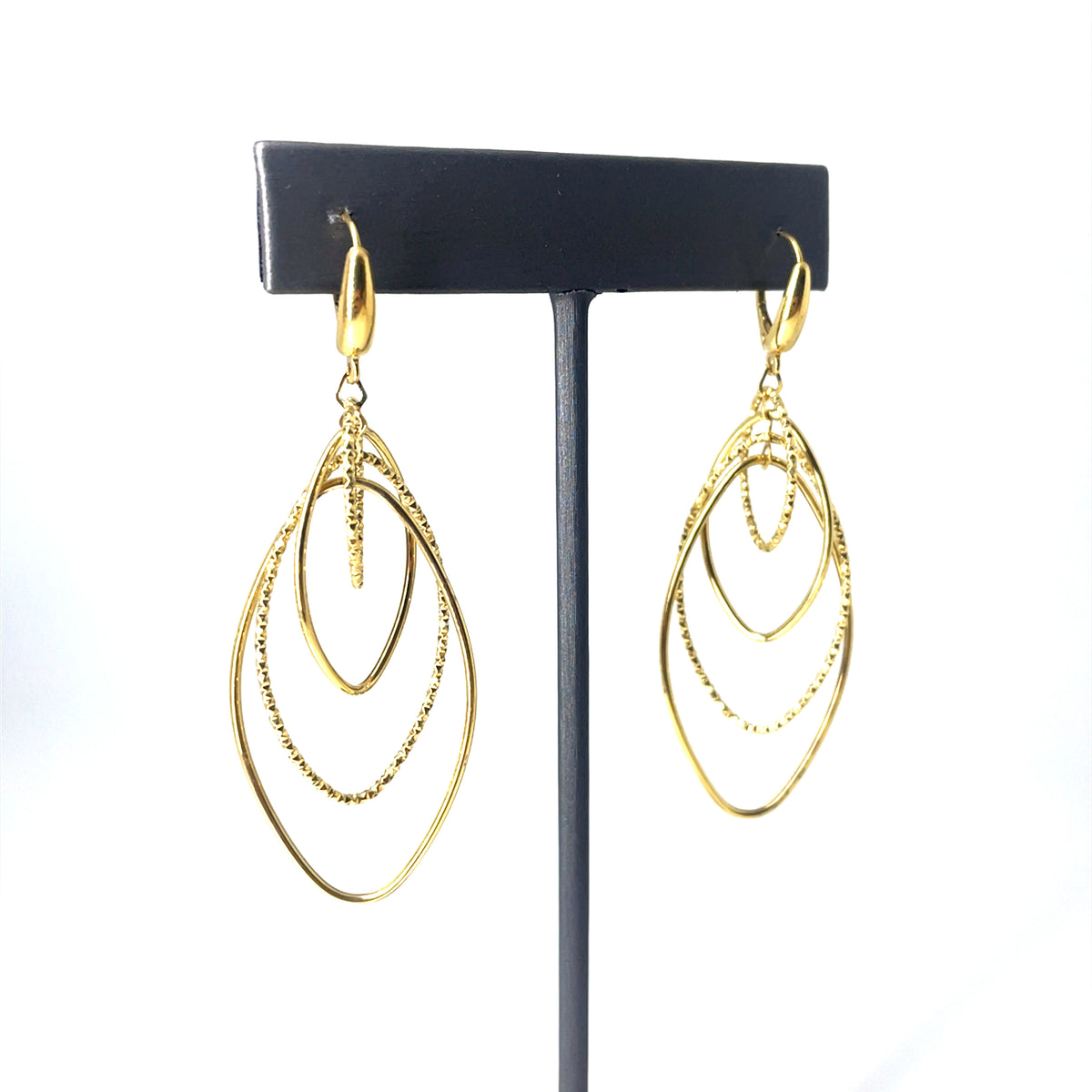 14k Yellow Gold Polished & Textured Interlocking Nanette Orbital Drop Earrings