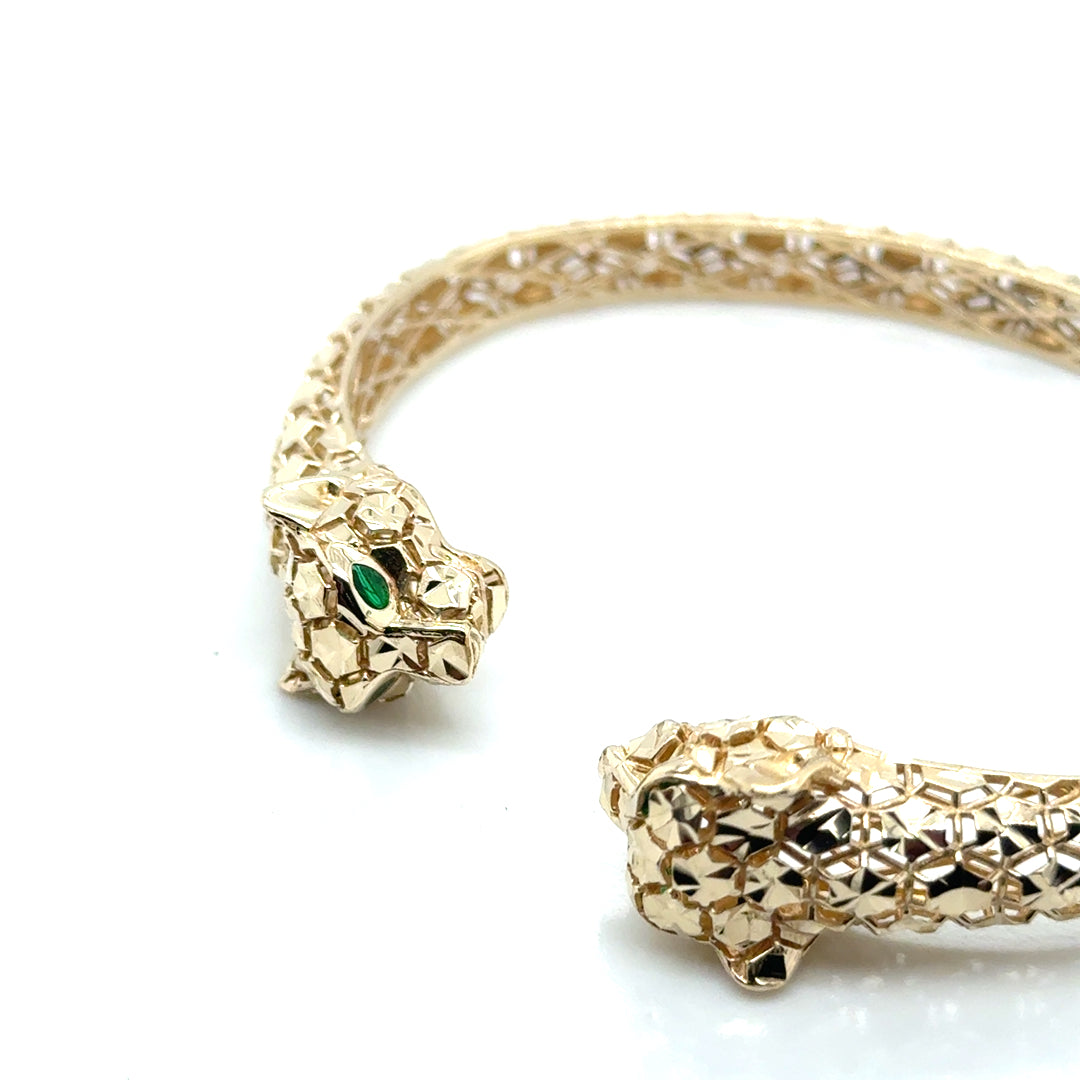 New 14k Yellow Gold with Green Emerald Eyes Italy Bracelet