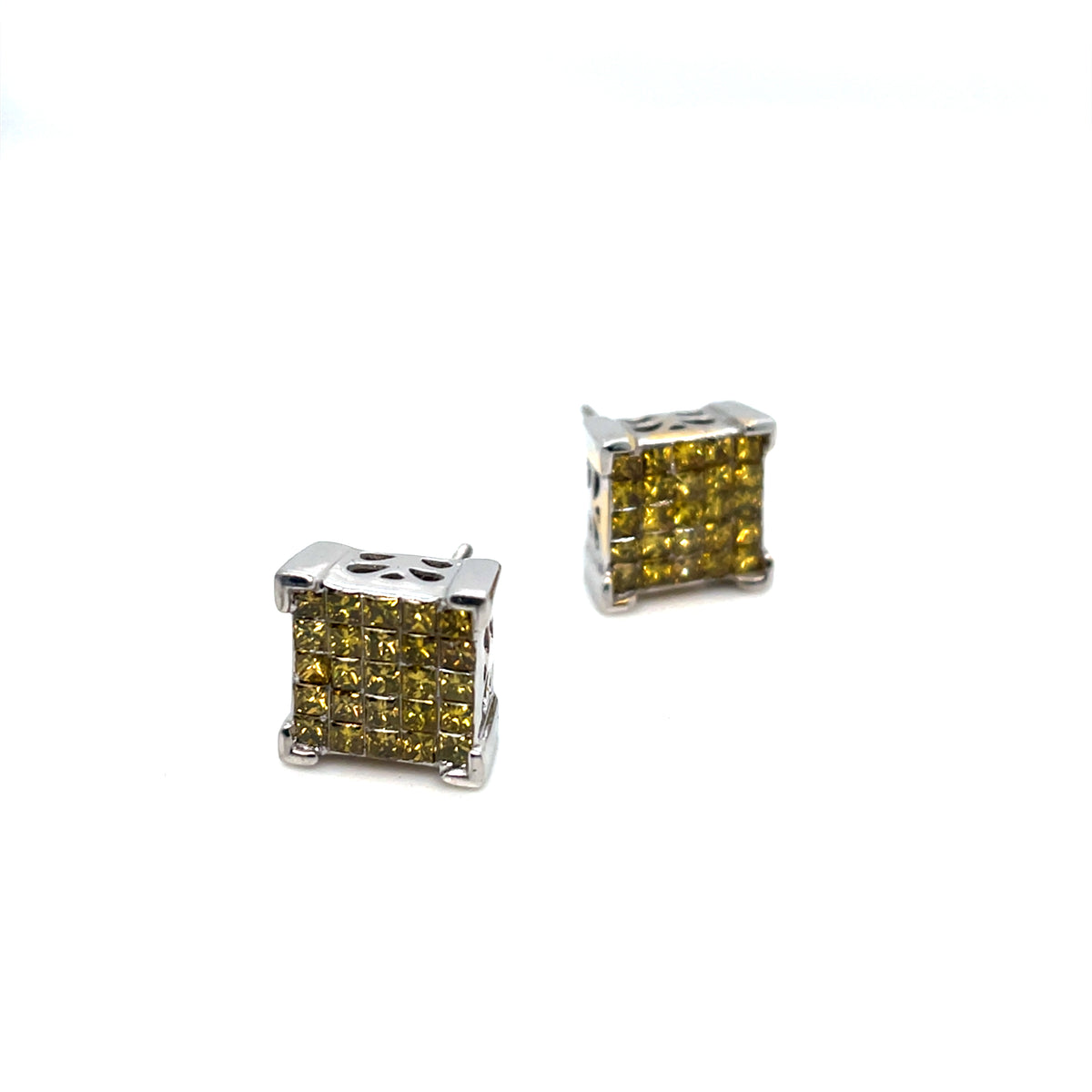14k White Gold 1.25 CT TW  Yellow Canary Diamonds Earrings