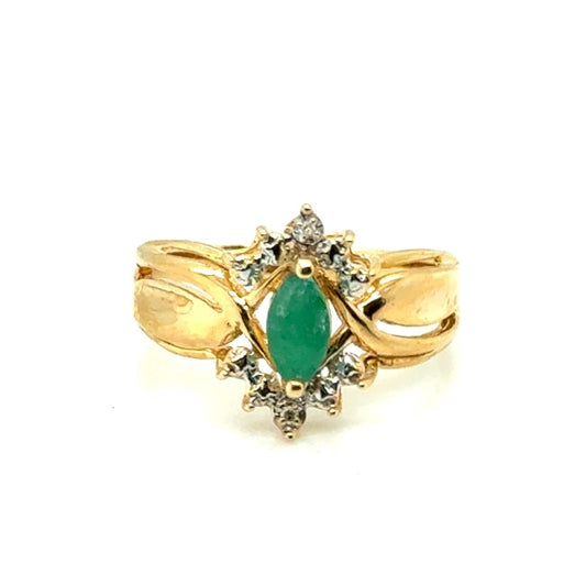 14k Yellow Gold Emerald and Diamonds Ring