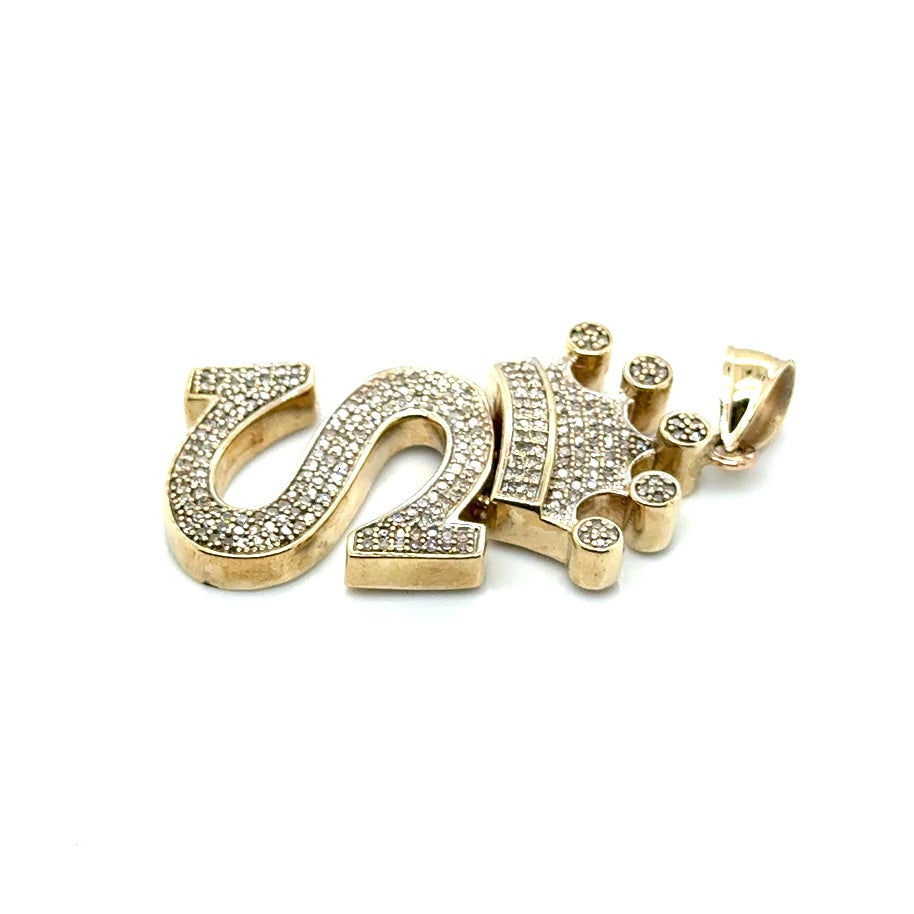 14k Yellow Gold Letter “S” 1.80 CT TW Diamonds with Crown Pendant