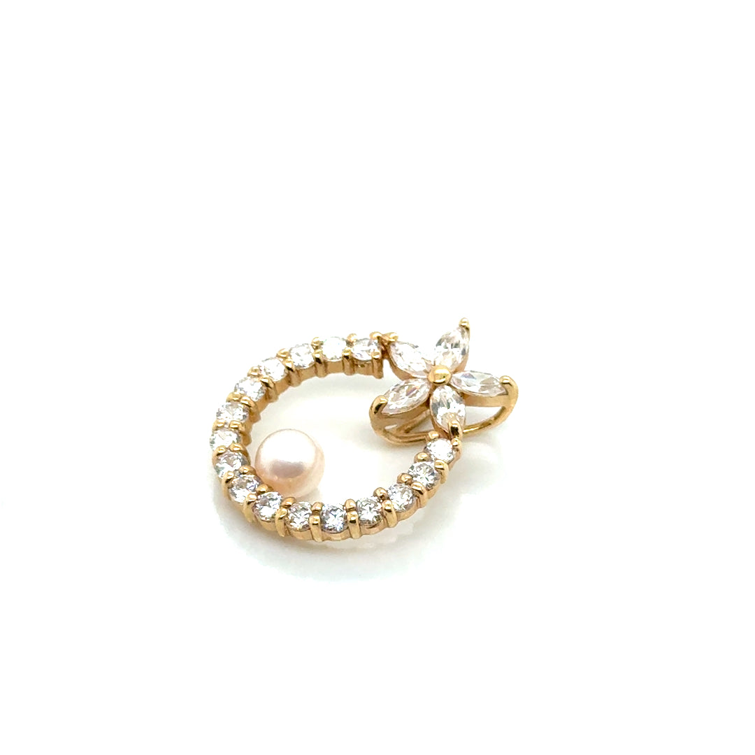 14k Yellow Gold Pearl and Cubic Zirconia Pendant