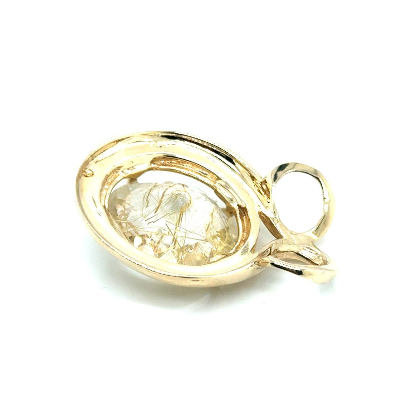 New 14k Yellow Gold 12.50 CT Natural Rutilated Quartz Pendant