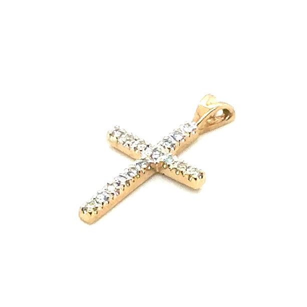 New 14k Yellow Gold 0.35 CT TW Diamond Cross Pendant