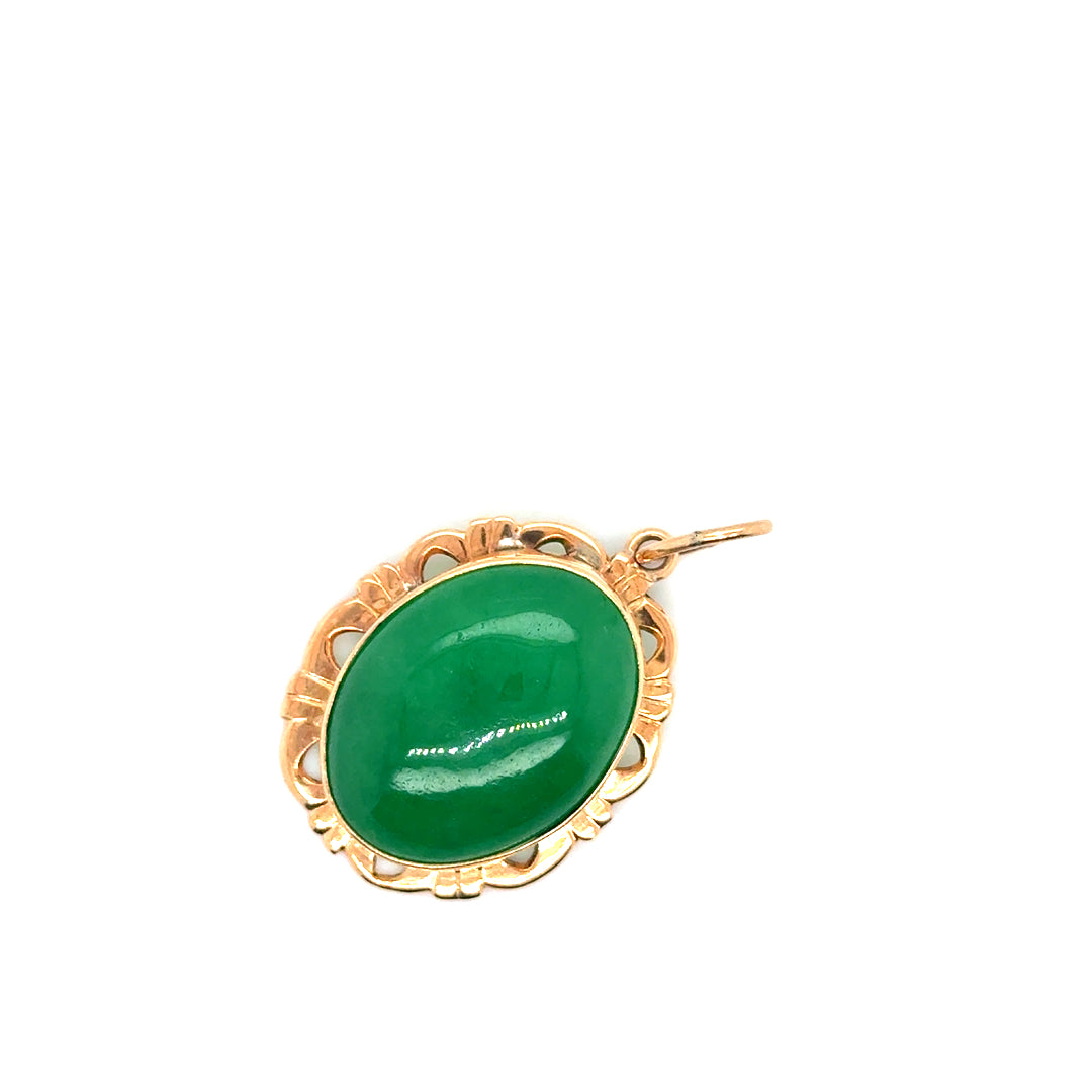 New 18k Yellow Gold Green Jadeite Jade Pendant