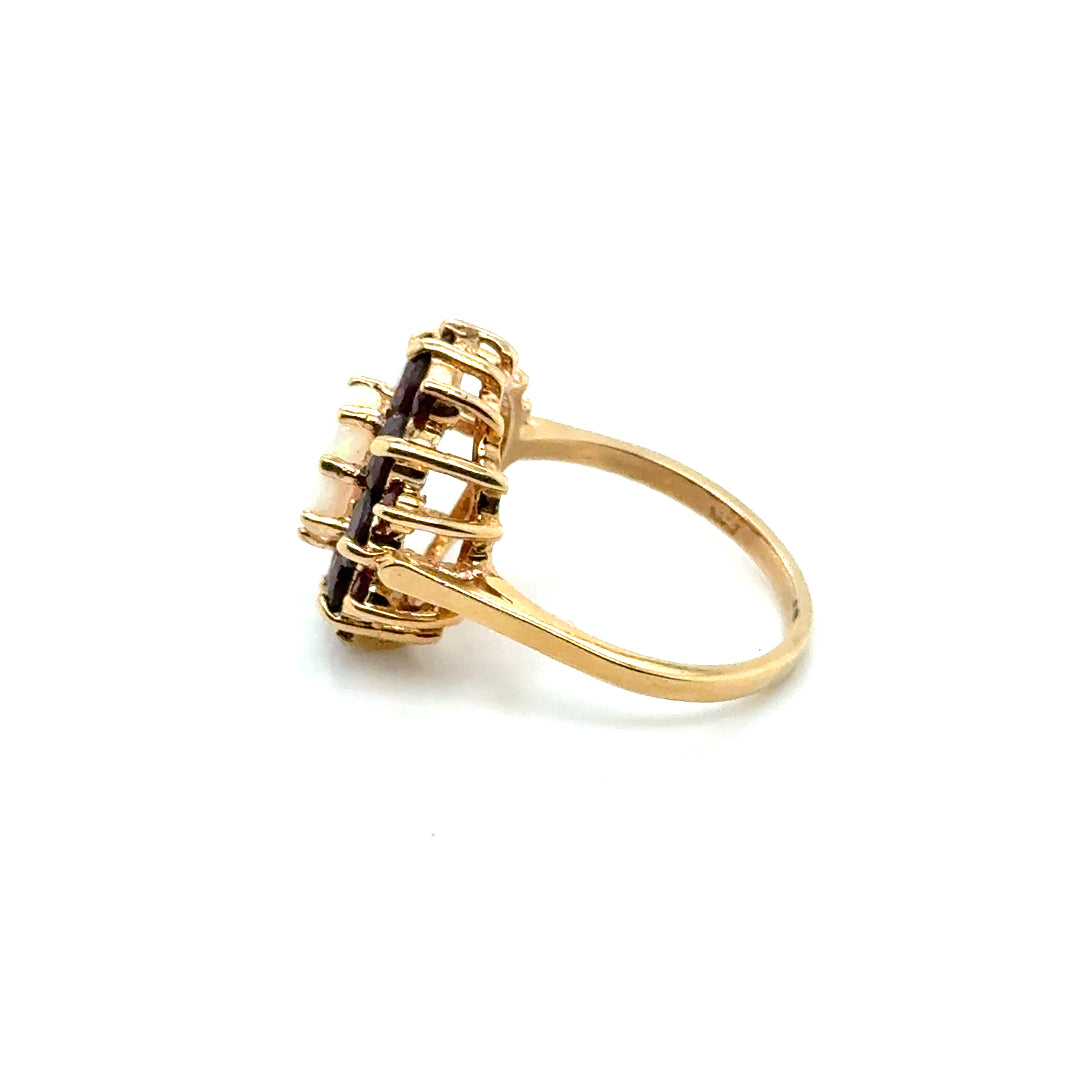 New 14k Yellow Gold Opal & Mozambique Garnet & Pink Tourmaline Ring