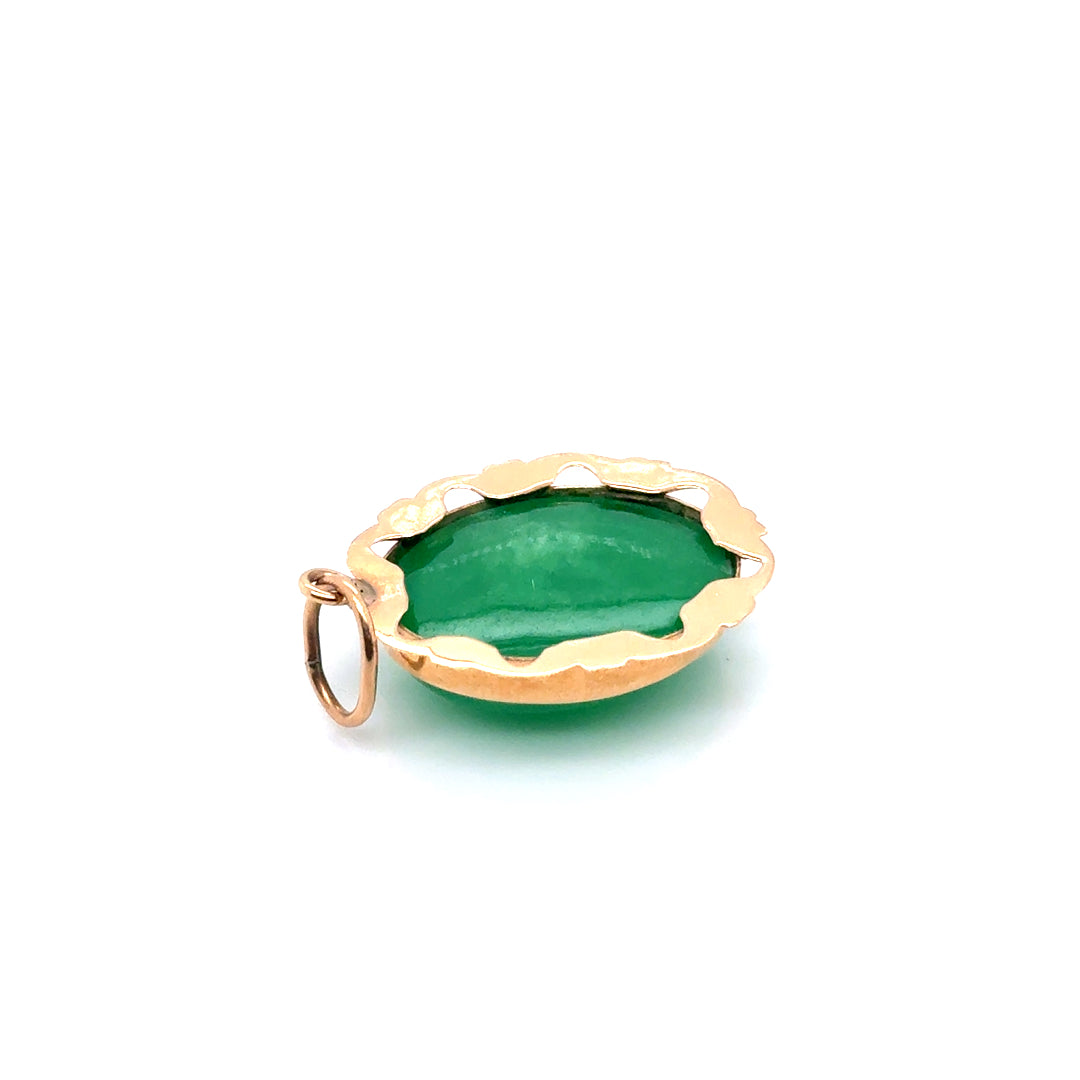 New 18k Yellow Gold Green Jadeite Jade Pendant