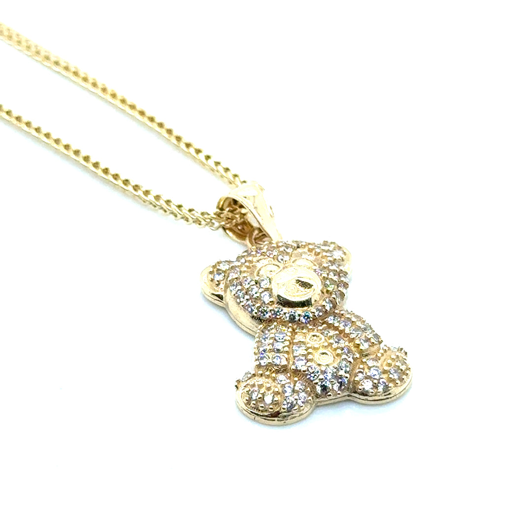 New 10k Yellow Gold CZ Teddy Bear Pendant