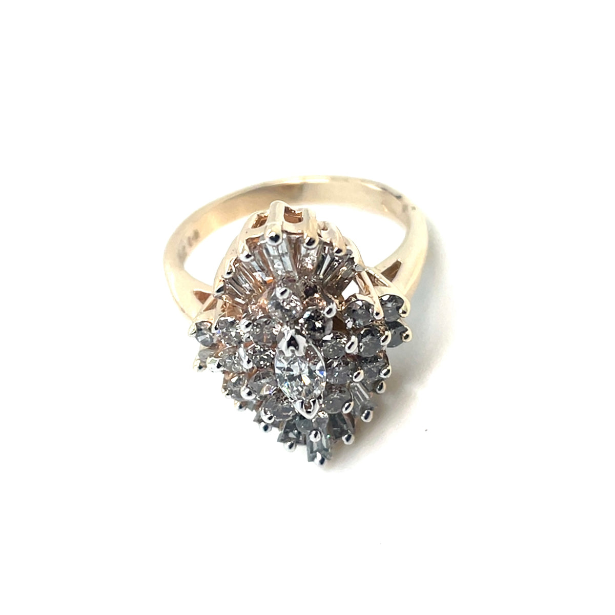 14k Yellow Gold Round, Tapered and Straight 2.1 CT TW Diamonds Ring