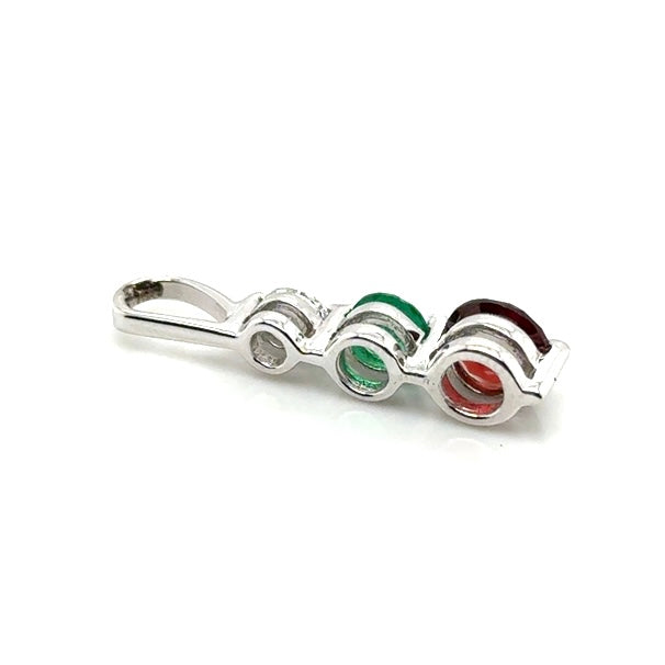 18k White Gold Mozambique Garnet & Emerald & Diamond Pendant