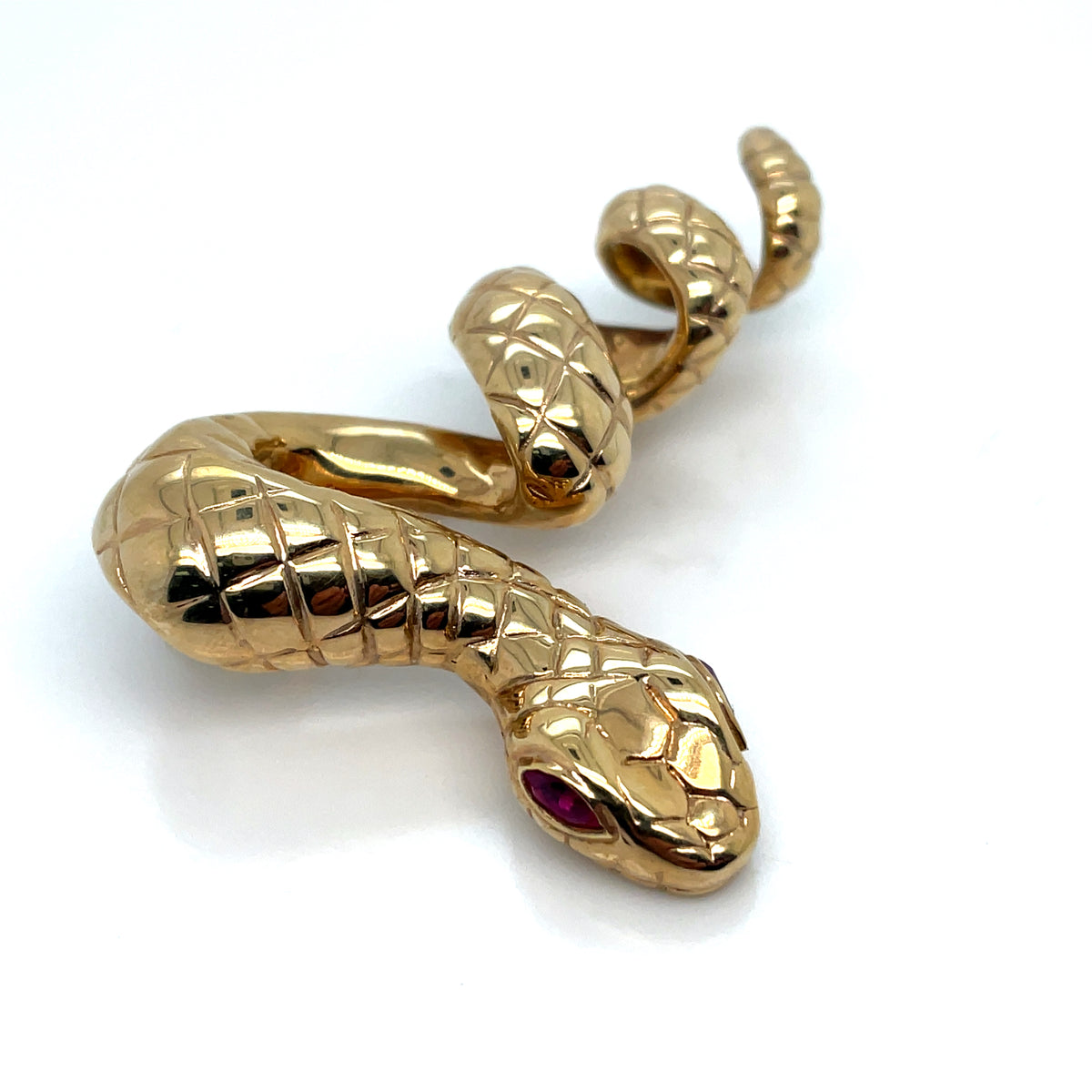 14k Yellow Gold with Rubies Eyes Snake Brooch/Pendant