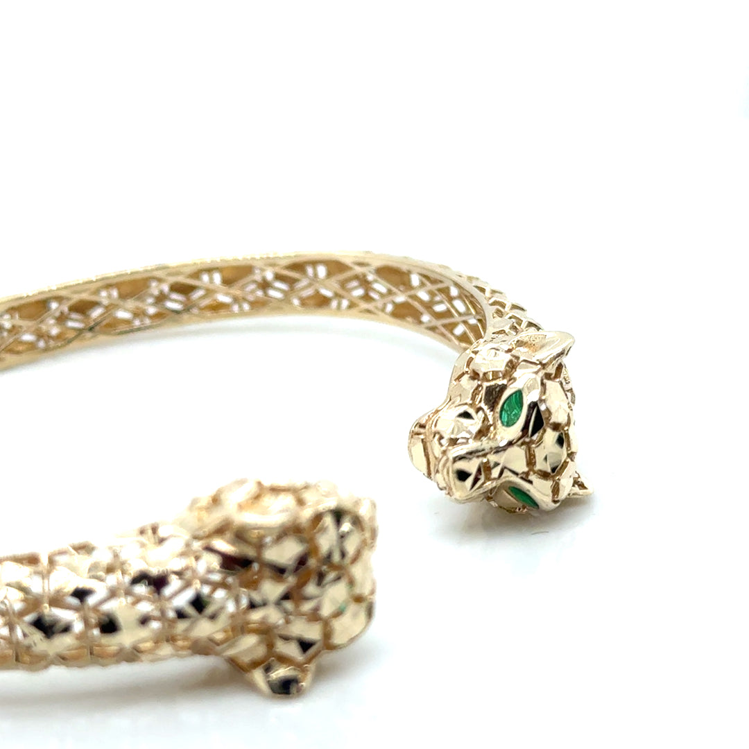 New 14k Yellow Gold with Green Emerald Eyes Italy Bracelet