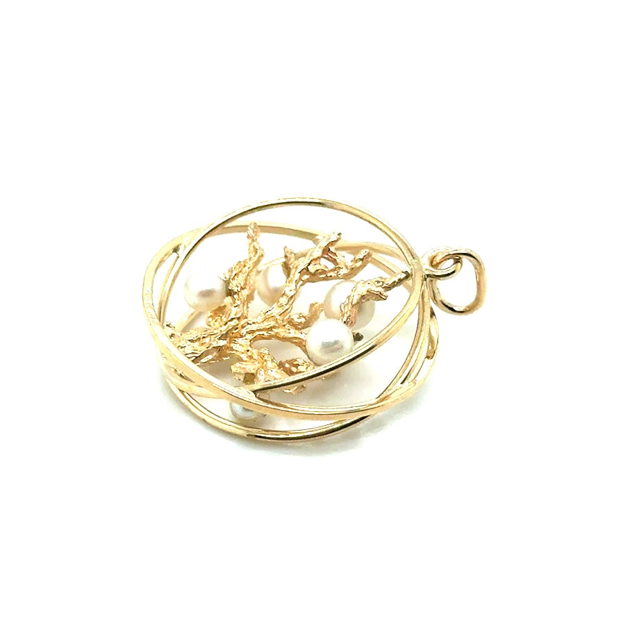 New 14k Yellow Gold Tree of Life Pearl Pendant