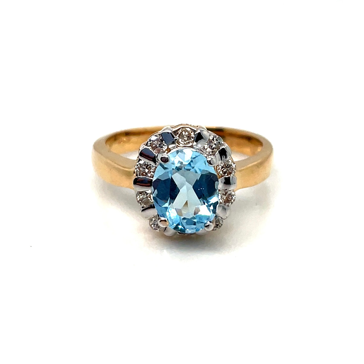 14k Yellow Gold Sky Blue Topaz Lady’s Diamond Ring