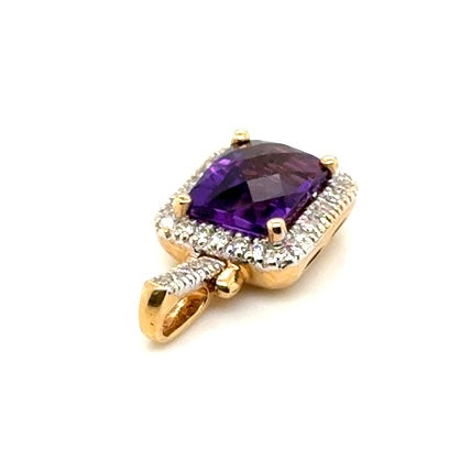 14k Yellow Gold Amethyst and 0.50 CT TW  Diamonds Pendant