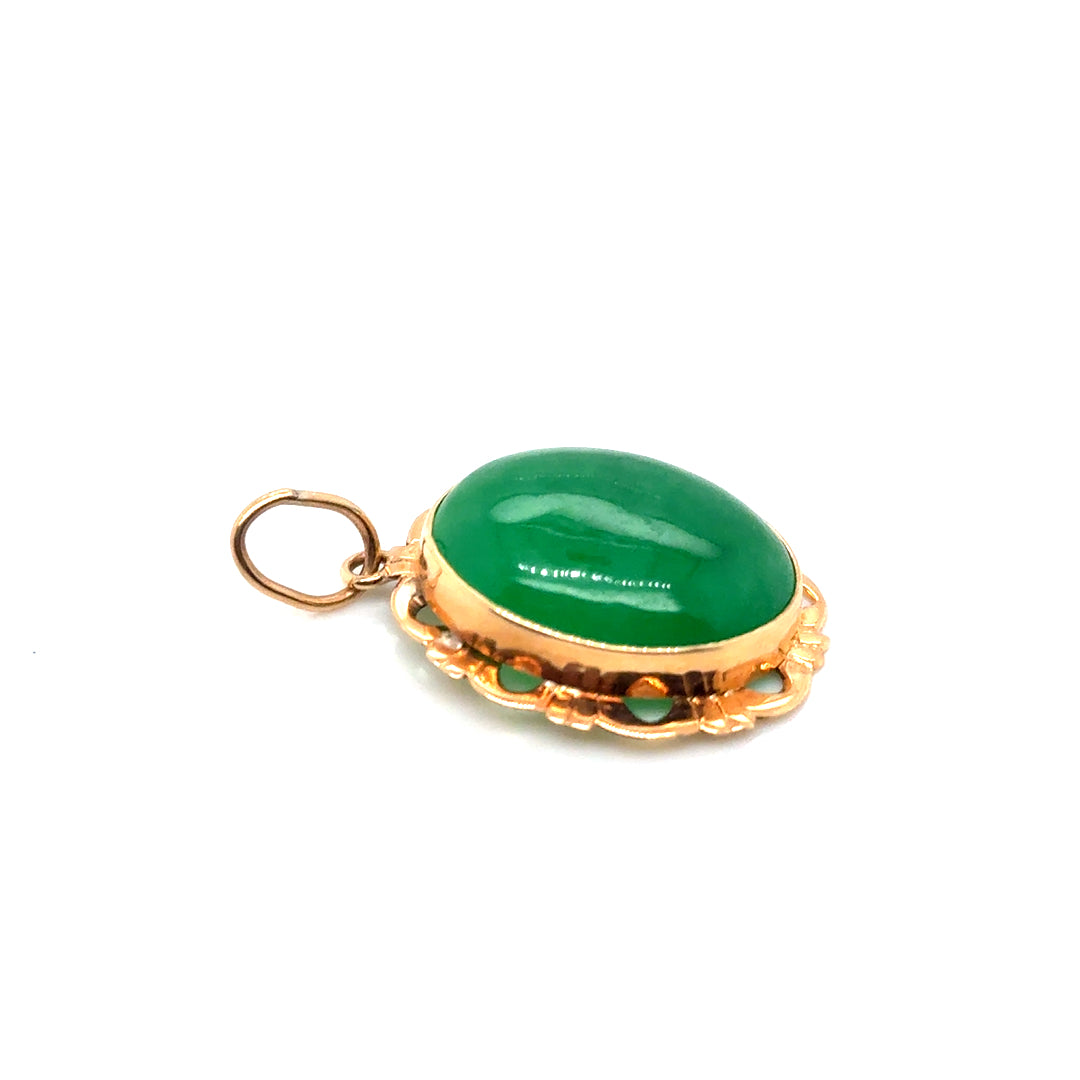 New 18k Yellow Gold Green Jadeite Jade Pendant