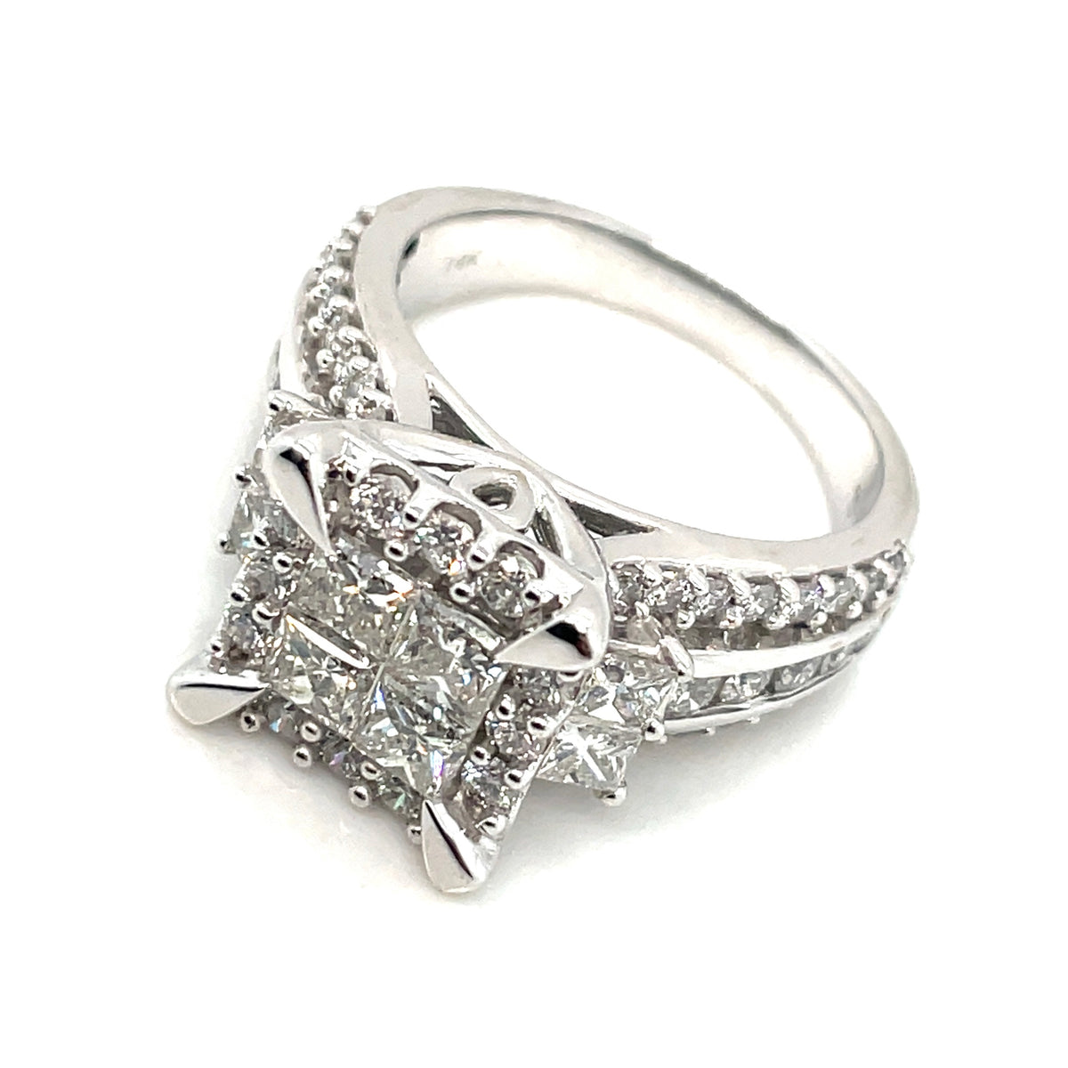 14k White Gold Engagement 3.10 CT TW Diamonds Ring
