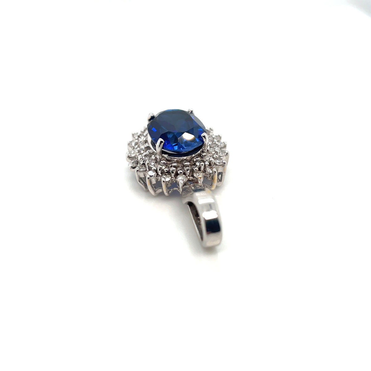 14k White Gold Synthetic Sapphire Diamonds Pendant