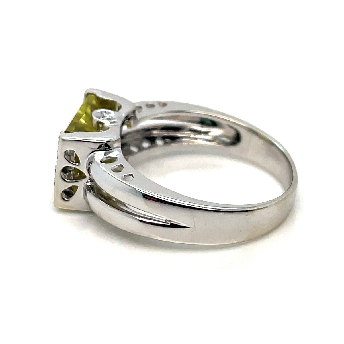 14k White Gold Lemon Quartz Diamond Ring
