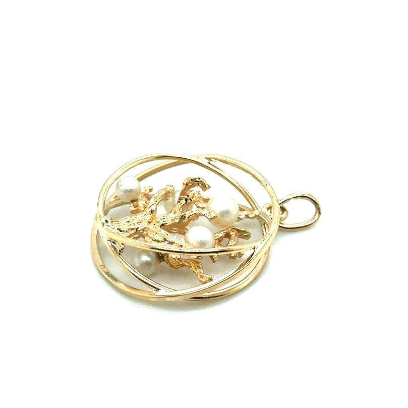 New 14k Yellow Gold Tree of Life Pearl Pendant