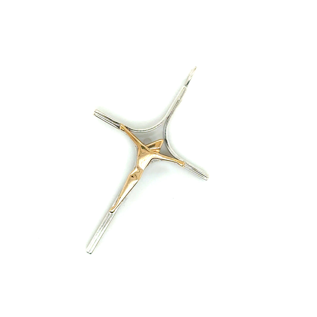 14k Yellow Gold & Silver Crucifix Cross Pendant