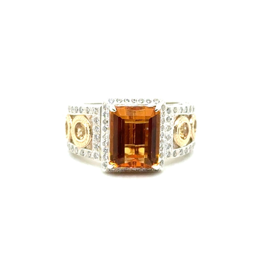 New Custom Made 14k Yellow Gold and Silver 0.90 CT TW Diamond & Citrin Ring