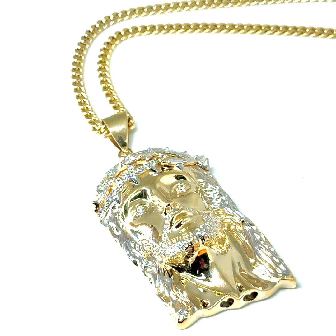 New 14k Yellow Gold Jesus Pendant with Cubic Zirconia