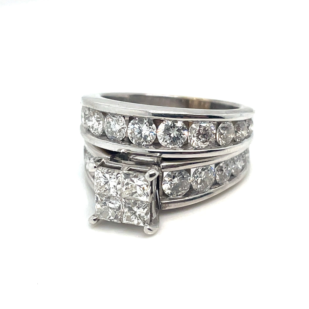 14k White Gold Engagement and Wedding Band 3.70 CT TW Diamonds Rings