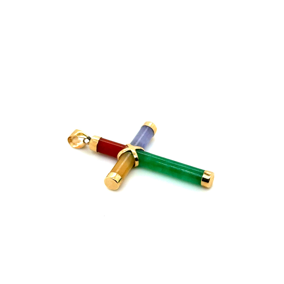 14k Yellow Gold Colored Jade Cross Pendant