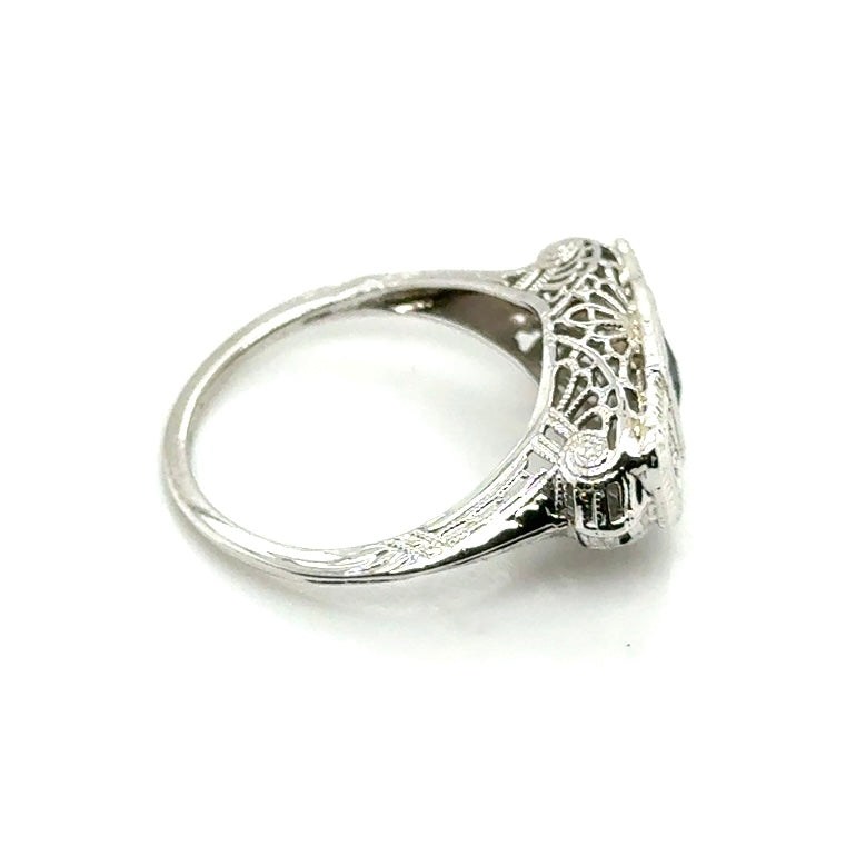 Antique 14k White Gold Sapphire and Diamond Ring