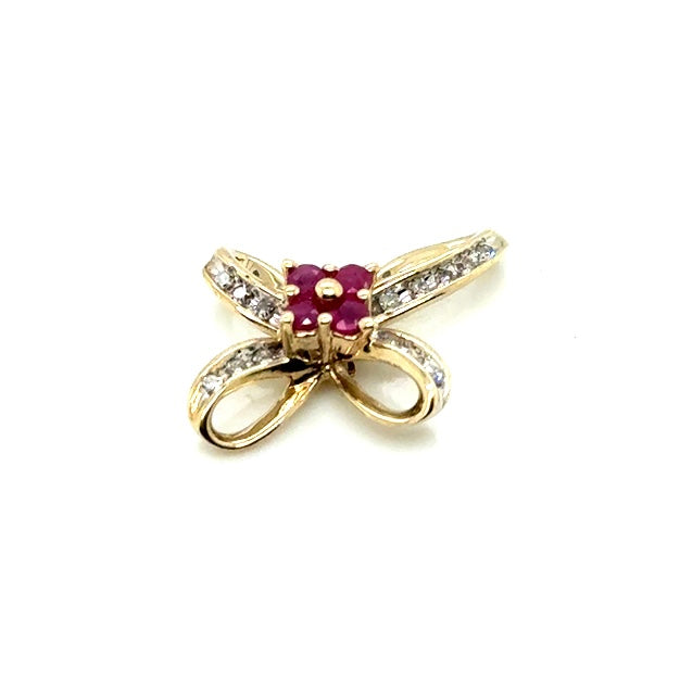 10k Yellow Gold Ruby & 0.10 CT TW Diamond Cross Pendant