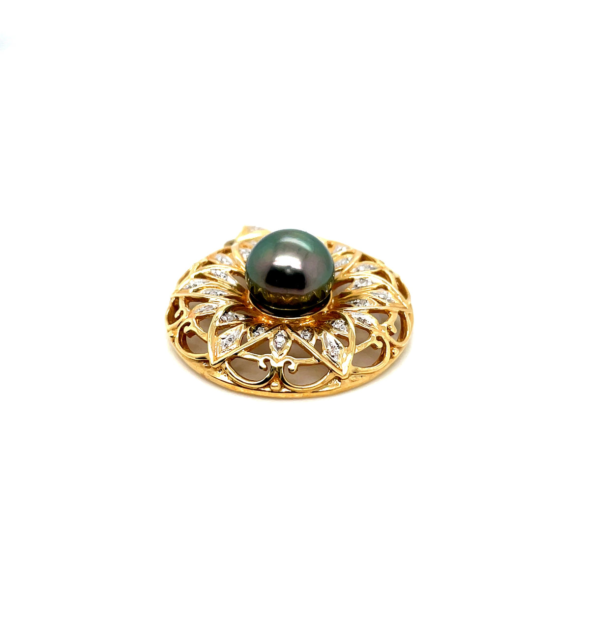 14k Yellow Gold Tahitian Pearl Diamond 0.18 CT TW Pendant