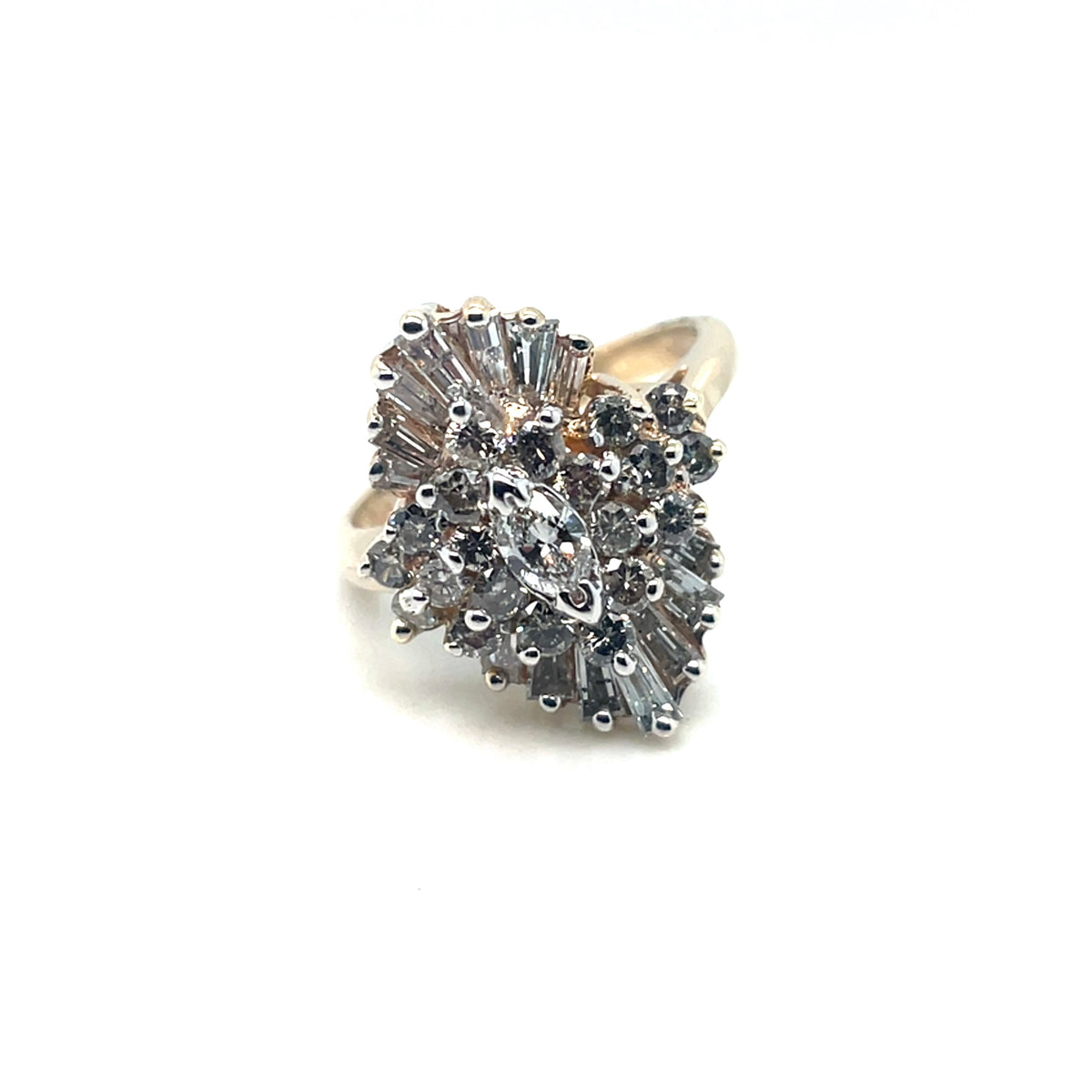 14k Yellow Gold Round, Tapered and Straight 2.1 CT TW Diamonds Ring