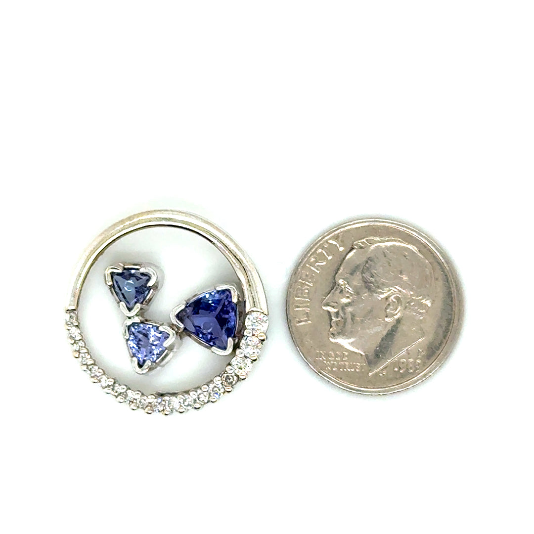 New 14k White Gold Tanzanite and 0.40 CT TW Diamond Pendant