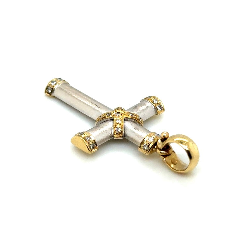 18k Yellow & White Gold Custom-made Diamond Cross Pendant