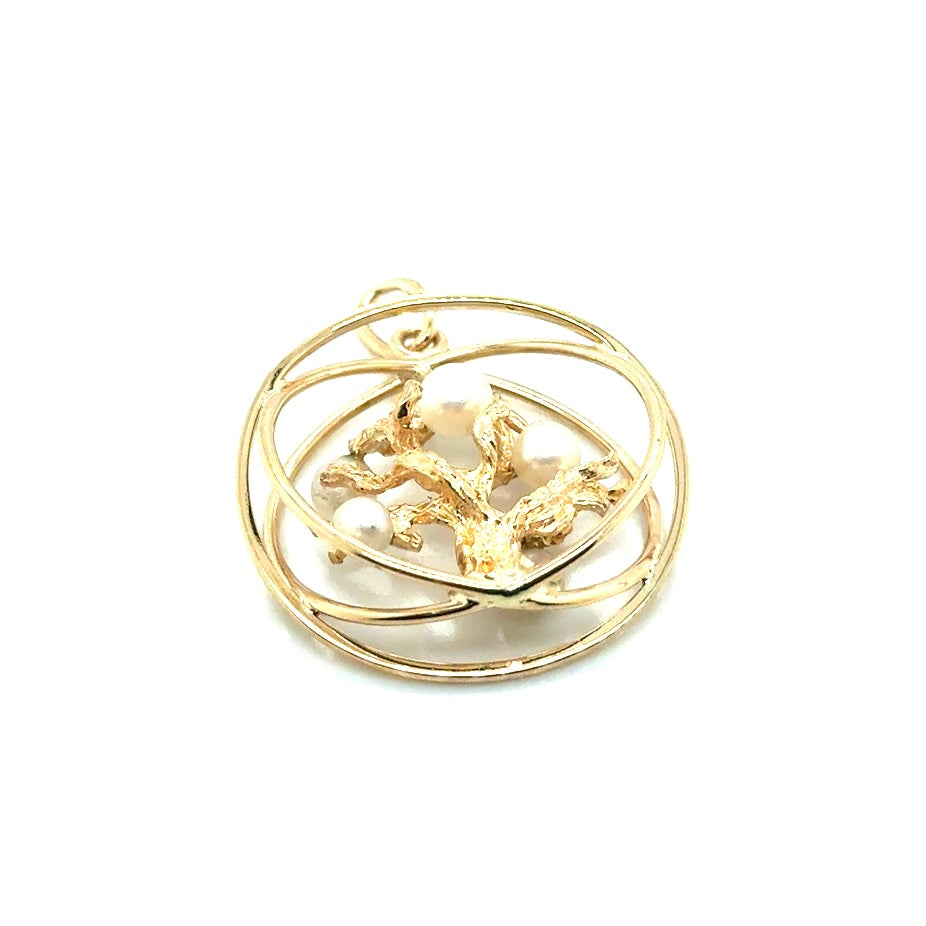 New 14k Yellow Gold Tree of Life Pearl Pendant