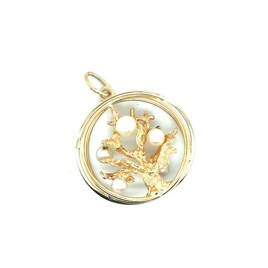 New 14k Yellow Gold Tree of Life Pearl Pendant